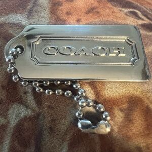 Vintage COACH Silver Tone Leather Bag Tag Keychain - Silver